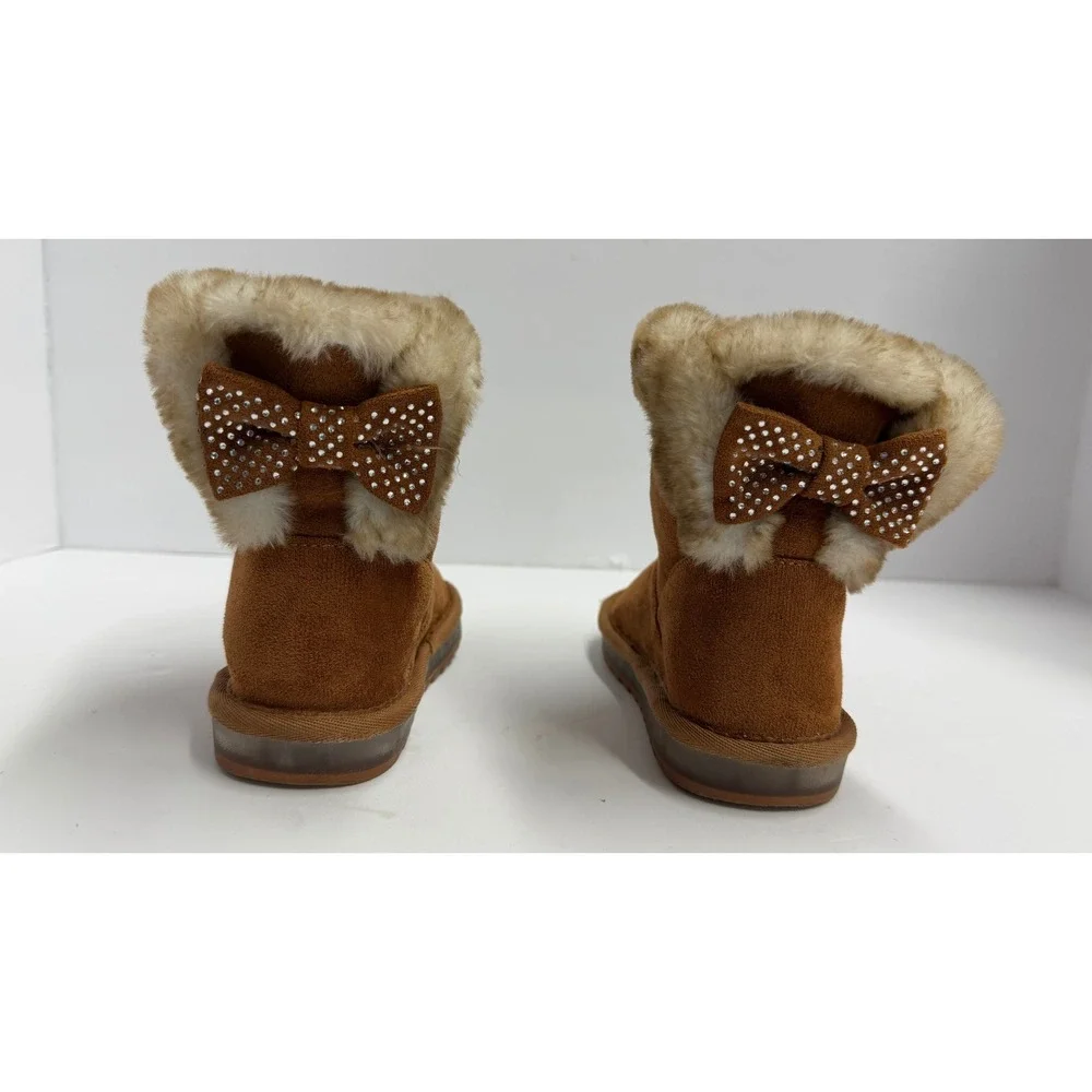 Sugar Toddler Girls Light Up Faux Fur Bow Winter Boots Brown Size 10 KS07576R